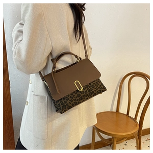 Leopard print crossbody bag shown on model back view in a minimalist studio setting