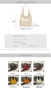 Detailed size guide and multi-color options for the bow-knot PU leather shoulder bag