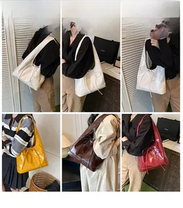 Collage of glossy shoulder bags with bow accents in white, yellow, brown, and burgundy