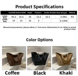 Tableau des tailles détaillé pour l'ensemble sac seau et pochette en similicuir minimaliste