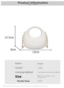 Specifiche dimensionali della borsa a mezzaluna in acrilico bianco con catena oro