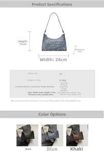 Spécifications de taille et options de couleur pour le sac à main hobo à rivets
