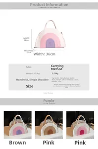 Detailed dimensions of a rainbow knit shoulder bag with woven cotton rope material