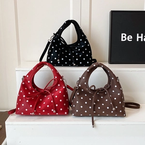 Sac À Main En Cuir PU À Imprimé Pois Pour Femmes Grande Capacité Rétro Noeud Sac À Bandoulière Sac Porté Travers Mode