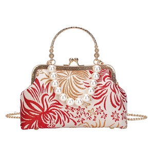 French style embroidery handbag with floral patterns and pearl handle for women