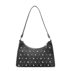 Sac bandoulière punk noir chic avec clous argentés et design à bandoulière fine