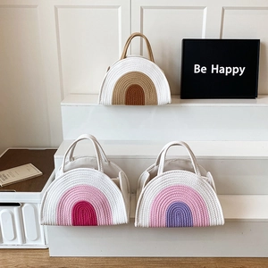 Woven Handbag Cotton Rope Rainbow Striped Half Moon Tote Summer Beach Holiday Bohemian Style Fashion For Women