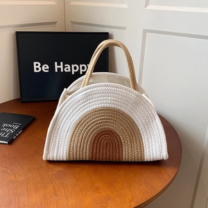 Rainbow striped woven cotton rope tote bag for beach vacation and summer style
