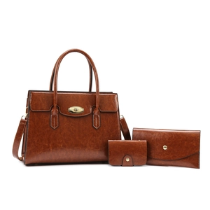 Retro Women Handbag PU Leather Oil Wax Texture Gold Turn-Lock Top Handle Crossbody Bag Elegant Business Tote Professional