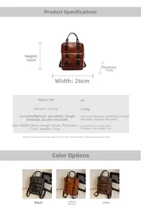 Spécifications détaillées de taille et matériau pour ce sac à dos vintage en cuir PU