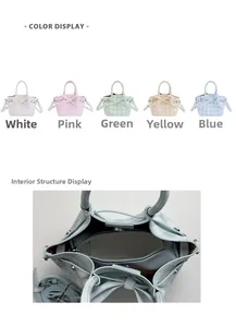 Détails de l'intérieur du sac seau à carreaux avec poche zippée et cinq coloris