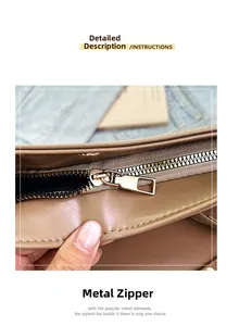 Detail of premium golden metal zipper and fine stitching on a vintage brown leather bag