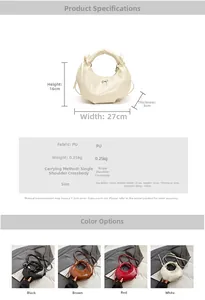 Tableau détaillé des tailles pour sac croissant en cuir PU avec accessoire métallique