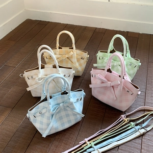 Sac À Bandoulière Carreaux Cuir PU Grand Nœud Sac À Main Chic Femme Style Coréen Sac Seau Pour Jeunes Filles