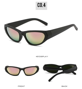 Vues détaillées de lunettes de soleil sport œil-de-chat noires avec verres miroirs rose-vert