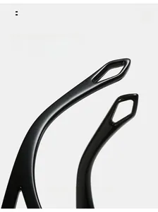 Detail of curved glossy black temple tips with unique diamond-shaped cutout design