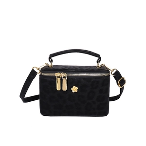 Mini leopard print box bag with gold floral hardware and top handle for women