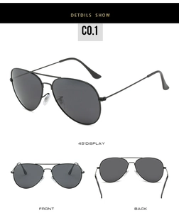 Gafas de sol aviador clásicas con montura de metal negro y lentes grises en múltiples ángulos