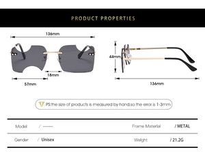 Tableau détaillé des tailles pour lunettes de soleil sans monture avec verres gris fumé