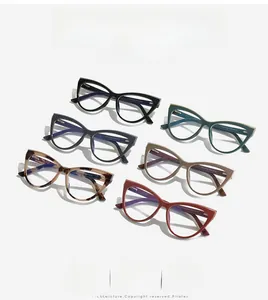 Detailed collection of TR90 cat-eye eyewear frames in diverse colors with size markings