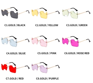 Grille détaillée de lunettes de soleil sans monture avec verres entaillés en huit couleurs