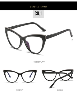 Detail view of black cat-eye TR90 frames showing front and back angles for optical lenses