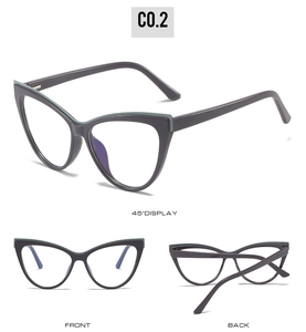 Three-way display showing the cat-eye TR90 frame with green accents and dark grey finish