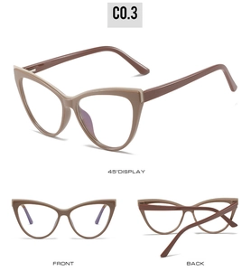 Detailed multi-angle view of cat-eye TR90 eyeglass frames showing front and side views
