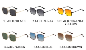 Collection of oversized square sunglasses in six color variations with metal frames