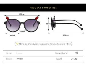Size chart showing exact dimensions for cute bunny ear kids sunglasses in candy colors