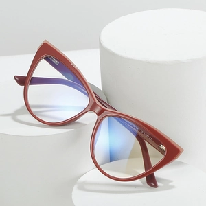 Chic cat eye TR90 glasses frame in burgundy red with anti-blue light clear lenses