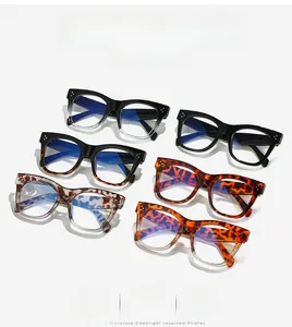 Detail view of retro square blue light blocking glasses in six different color options