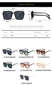 Tableau des tailles et spécifications de couleurs pour lunettes de soleil carrées en PC
