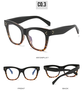 Multi-angle view of square frame anti-blue light glasses with leopard print contrast