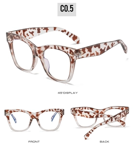 Front, back, and 45-degree views of square tortoiseshell blue light blocking glasses