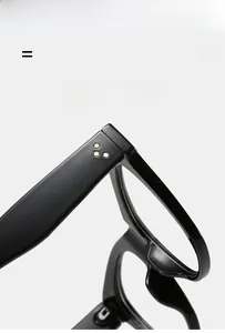 Macro detail of lightweight square glasses frame featuring gold rivets and flexible hinges