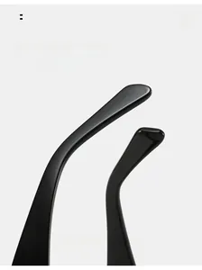 Detail of curved black temple tips on square anti-blue light glasses for comfortable wear
