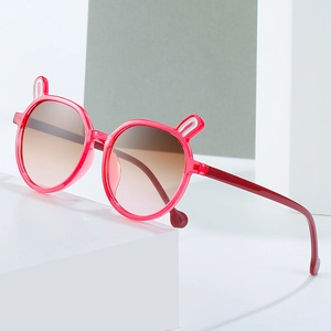 Red candy color kids sunglasses with cute rabbit ear frames and brown gradient lenses