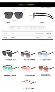 Tableau des tailles détaillé pour lunettes de soleil carrées avec monture métal et PC
