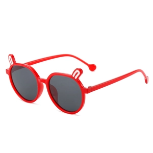 Kids round red sunglasses featuring cute bunny ears design and dark gray lenses