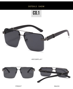 Détails des lunettes de soleil carrées en métal avec double pont et branches texturées