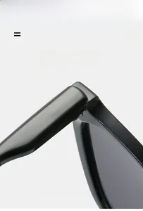 Detail showing high-quality texture and durable hinge of black square frame sunglasses