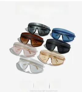 Detailed collection of oversized shield sunglasses in seven trendy colors with metal bar