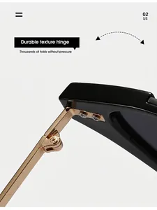 Close-up detail of the durable gold metal hinge on fashion arrow frame sunglasses