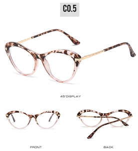 Three views of tortoiseshell cat-eye glasses with thin gold metal temples and leopard frame