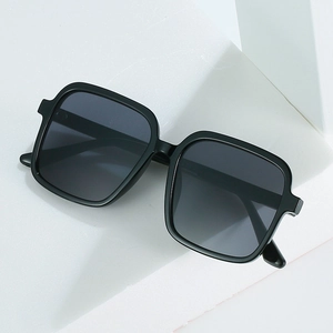 Classic black square frame sunglasses with dark grey gradient lenses for a stylish look