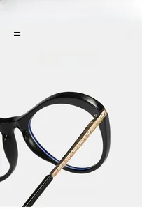 Detailed view of lightweight cat eye glasses frame with textured gold metal temples