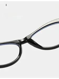 Close-up of comfortable nose pads and bridge detail on black cat-eye glasses frames