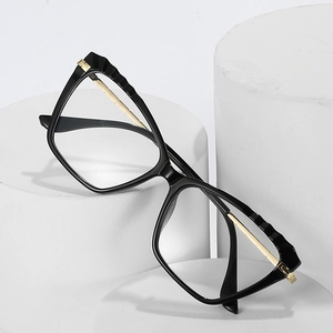 Cat eye TR90 blue light blocking glasses with black frame and gold metal temple details