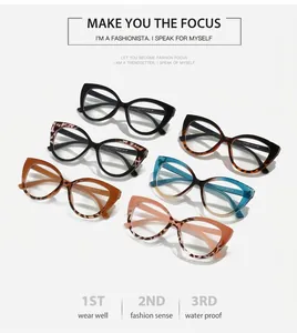 Fashionable cat eye TR90 frames in multiple colors with size details 53-16-140